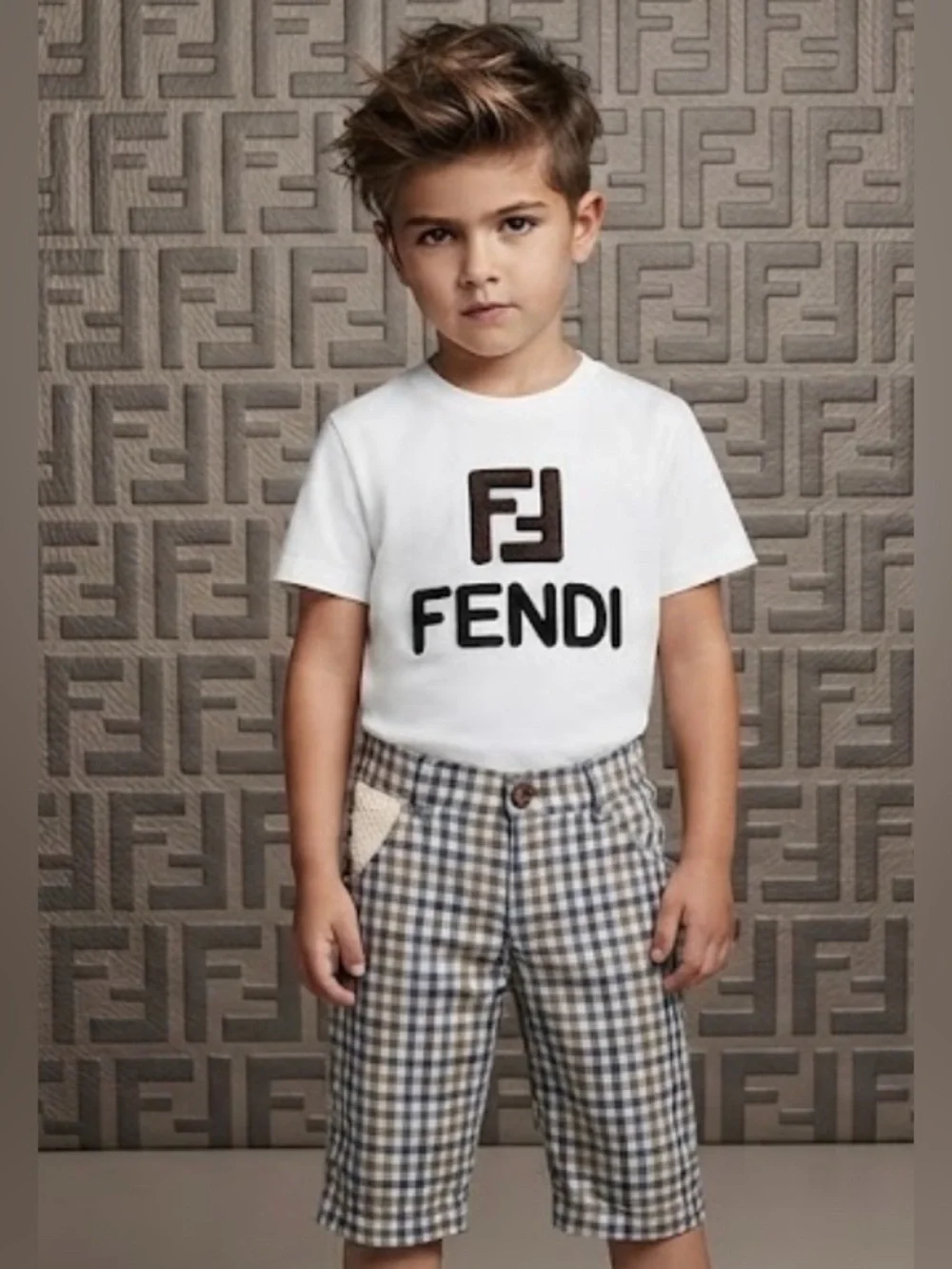 Authentic FENDI luxury designer kids signature shorts sz 6 boys
